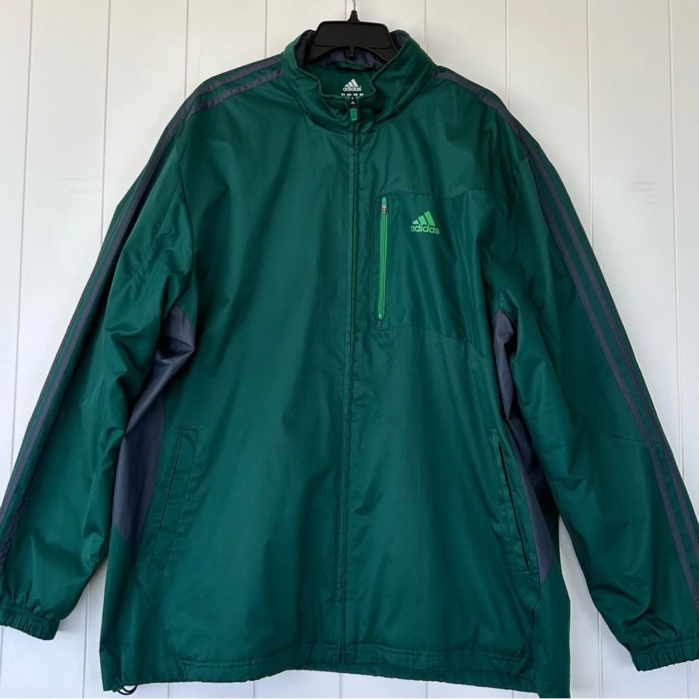Adidas Brand Men’s Full Zip Hooded Windbreaker Green/Gray Size 2XL